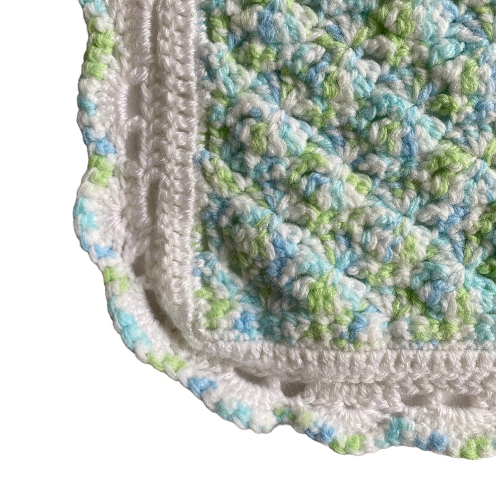 Handmade Knit or Crocheted Baby Blanket Pastel Colors Scalloped Edge